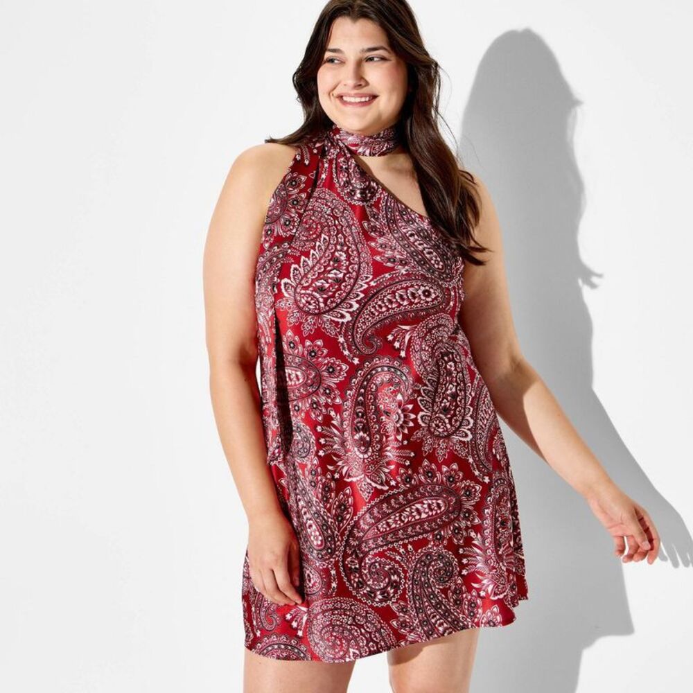 Women's Mini Scarf Dress - Wild Fable Dark Red Paisley 1X